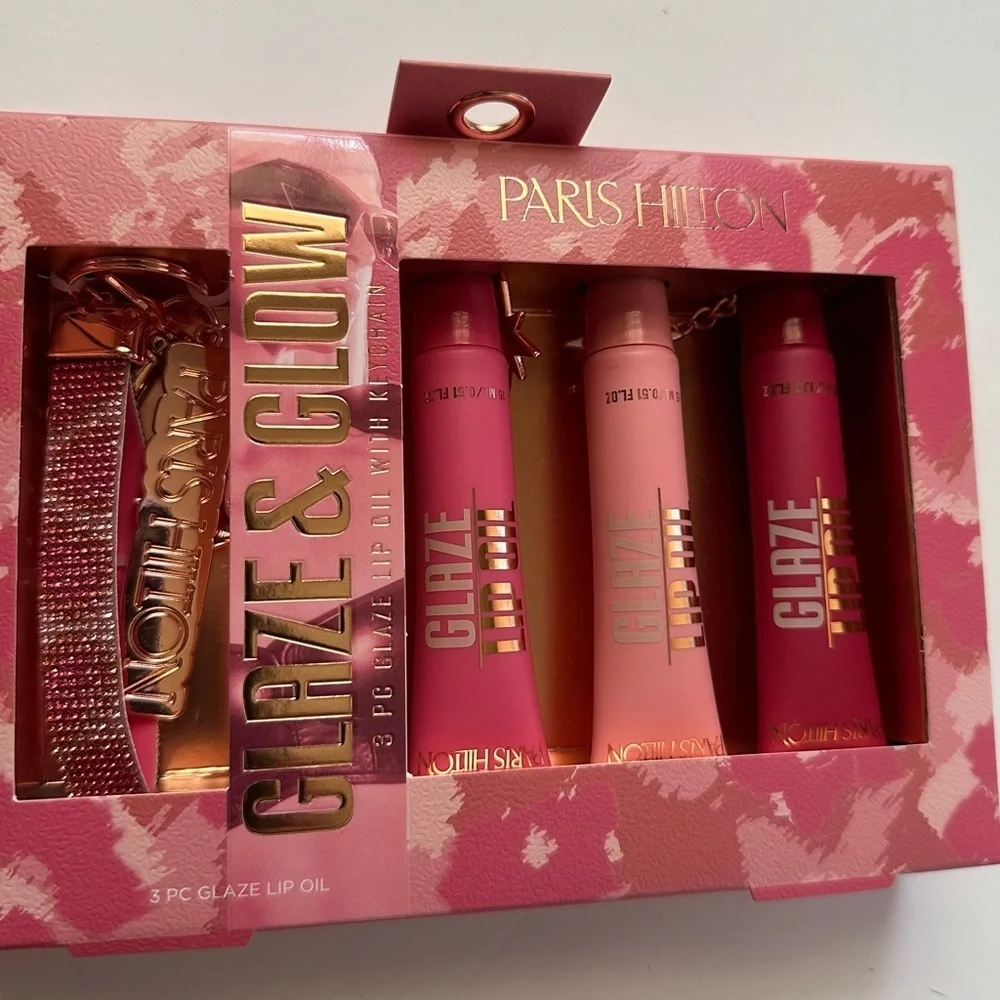 💖 NWT Paris Hilton Glaze & Glow Lip Gloss Set - Limited Edition | NIB | Keychain